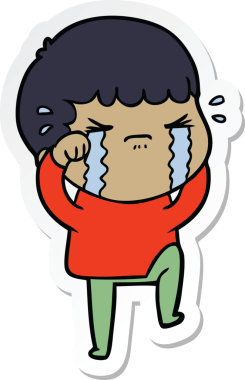 Bir insan tarafından çizilmiş, ağlayan bir çizgi film karakterinin çıkartması.