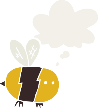 Düşünce baloncuğu olan çizgi film arısı insan tarafından çizilmiş.