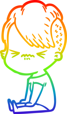 Gökkuşağı gradyan çizgi çizimi Bir insan tarafından çizilmiş sinirli hippi kız