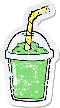 Bir insan tarafından çizilmiş karikatür buzlu smoothie 'nin sıkıntılı çıkartması.