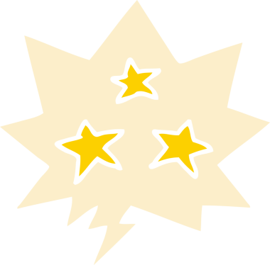 Konuşma baloncuğu olan çizgi film yıldızları insan tarafından çizilmiş.