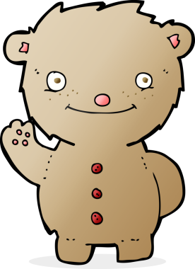 Bir insan tarafından çizilmiş oyuncak ayıyı sallayan çizgi film.