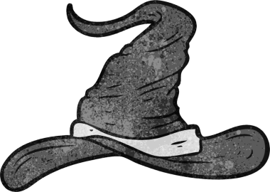 Bir insan tarafından çizilmiş çizgi film sihirbazları şapkası.