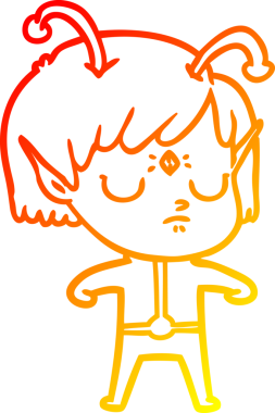 Bir insan tarafından çizilmiş bir uzaylı kız çizgi çizimi.