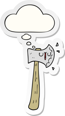 Düşünce baloncuklu balta bir insan tarafından çizilmiş bir çıkartma.