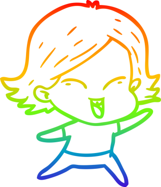 gökkuşağı gradyan çizimi mutlu bir çizgi film kızı bir insan tarafından çizildi