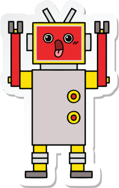 Bir insan tarafından çizilmiş şirin çizgi film robotunun çıkartması.