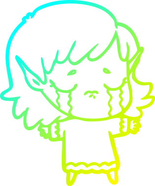 Bir insan tarafından çizilmiş, ağlayan bir elf kızı çizimi.