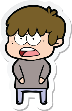 Bir insan tarafından çizilmiş endişeli bir çizgi film çocuğunun çıkartması.