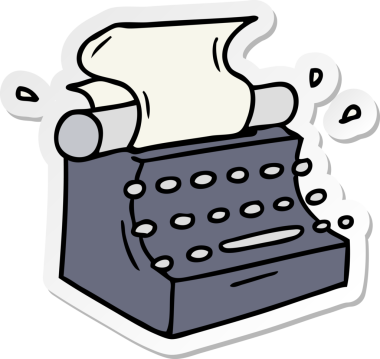 Bir insan tarafından çizilmiş eski moda daktilonun el çizimi karikatürü.