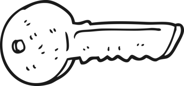 Bir insan tarafından çizilmiş siyah beyaz çizgi film kapı anahtarı.