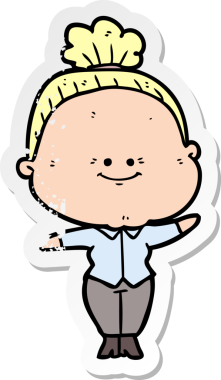 Bir insan tarafından çizilmiş mutlu, yaşlı bir kadının sıkıntılı çıkartması.