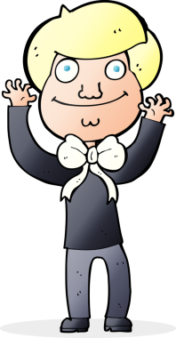 Bir insan tarafından çizilmiş papyon takan çizgi film adamı.