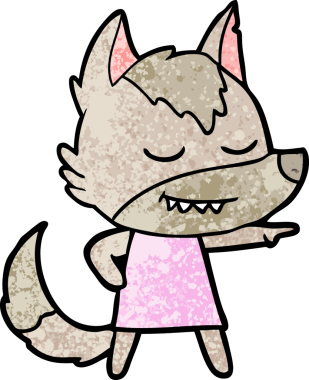 Dost canlısı kurt kız bir insan tarafından çizilmiş.