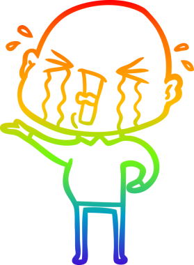 Bir insan tarafından çizilmiş ağlayan kel bir adamın çizgi çizimi.