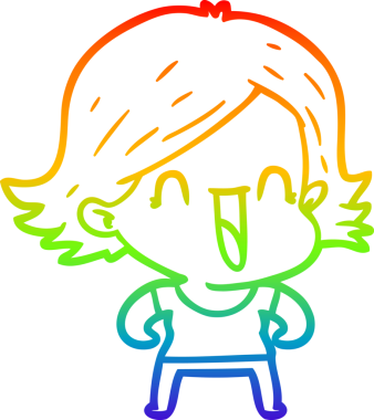 gökkuşağı gradyan çizimi bir insan tarafından çizilmiş mutlu bir kadın çizgi