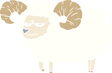 Bir insan tarafından çizilmiş düz renk çizgi film kızgın koç