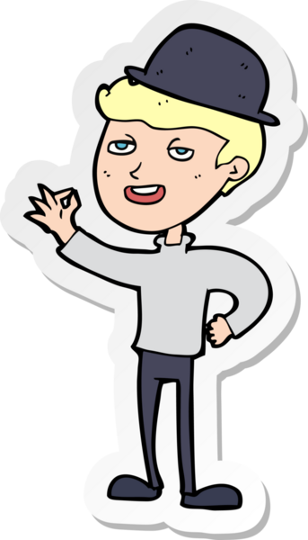 Bir insan tarafından çizilmiş daha kalın şapkalı bir karikatürcünün çıkartması.