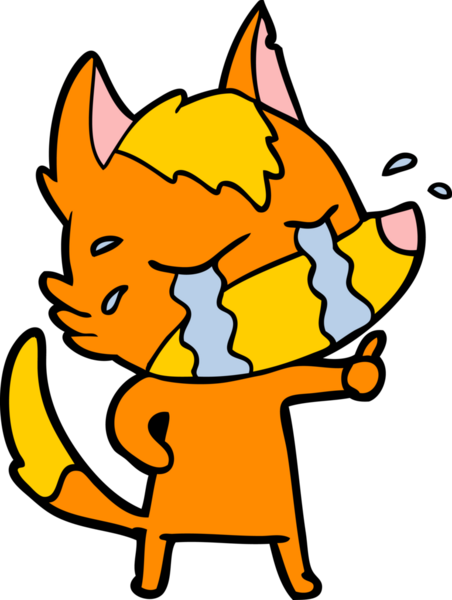 Bir insan tarafından çizilmiş üzgün küçük tilki çizgi film karakteri.