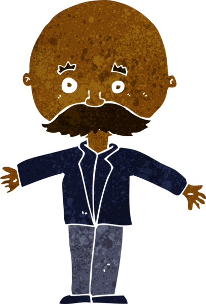 Bir insan tarafından çizilmiş açık kollu kel bir adam.