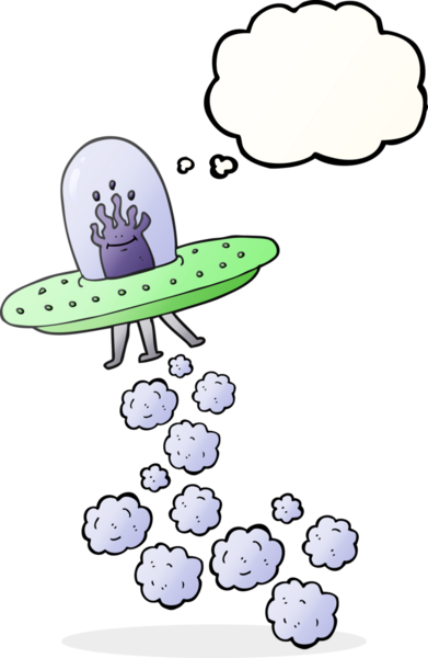 Bir insan tarafından çizilmiş serbest çizim balon karikatür uçan daire.