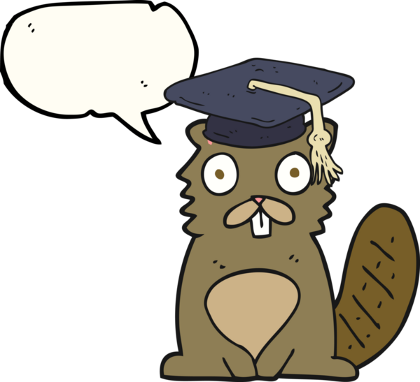 Bir insan tarafından çizilmiş serbest konuşma balonu karikatürü kunduz mezunu.