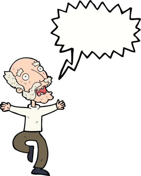 Karikatür ihtiyarı bir insan tarafından çizilen konuşma baloncuğundan korkuyor.