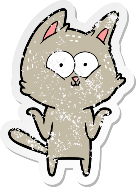 Bir insan tarafından çizilmiş omuzlarını silken çizgi film kedisinin sıkıntılı çıkartması.