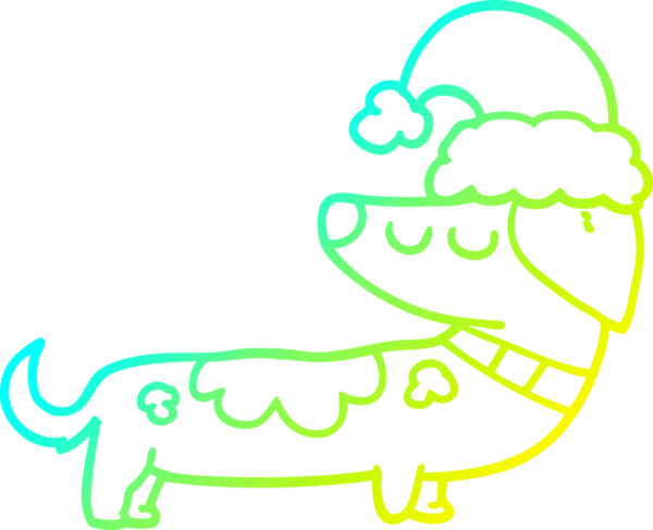 Bir insan tarafından çizilmiş noel şapkası giyen bir köpeğin soğuk gradyan çizimi