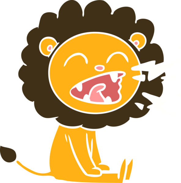 Düz renkli karikatür kükreyen aslan bir insan tarafından çizilmiş.