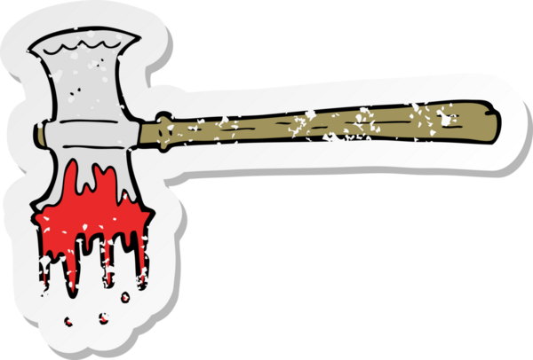 Bir insan tarafından çizilmiş kanlı bir baltanın gerilimli çıkartması.