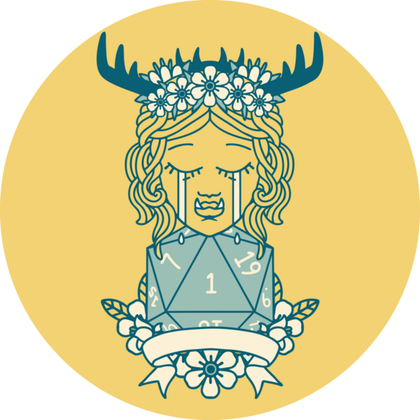 Retro Dövme Tarzı Ağlayan Ork Druid karakteri Bir insan tarafından çizilmiş doğal bir rulo