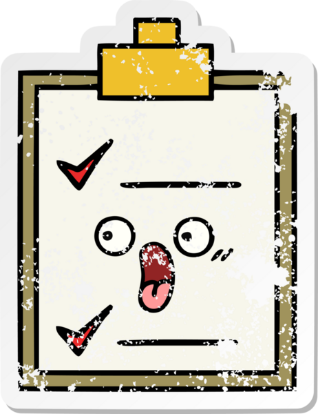 Bir insan tarafından çizilmiş şirin bir karikatür kontrol listesinin sıkıntılı etiketi