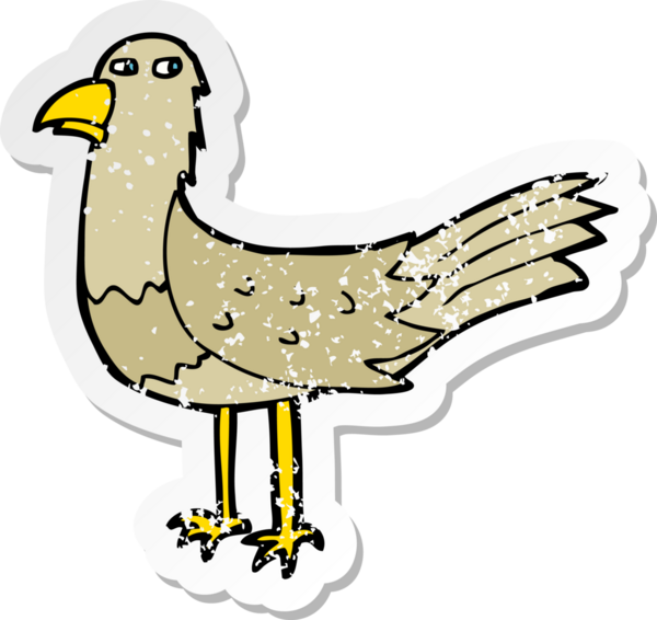 Bir insan tarafından çizilmiş karikatür kuşunun gerilmiş çıkartması.