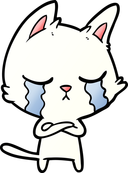 Bir insan tarafından çizilmiş ağlayan çizgi film kedisi.