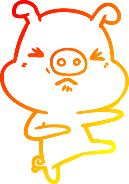 Bir insan tarafından çekilen kızgın domuzun sıcak çizgi çizimi.