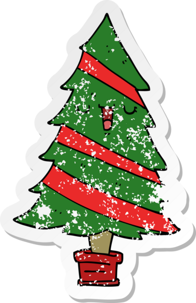 Bir insan tarafından çizilmiş karikatür Noel ağacının sıkıntılı çıkartması.