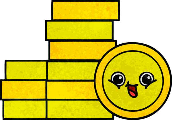 Bir insan tarafından çizilmiş eski grunge desenli bozuk paraların karikatürü