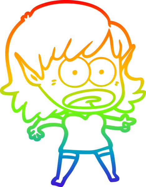 Karikatür çizen gökkuşağı gradyanı bir insan tarafından çizilen elf kızı şok etti.