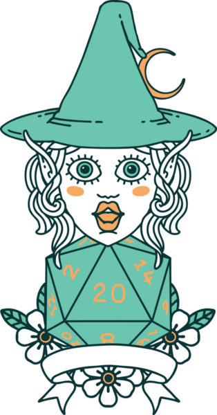 Retro Dövme Biçimli elf karakteri Bir insan tarafından çizilmiş doğal yirmi zar atışıyla