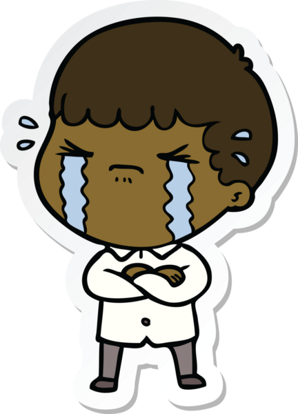 Bir insan tarafından çizilmiş, ağlayan bir çizgi film karakterinin çıkartması.