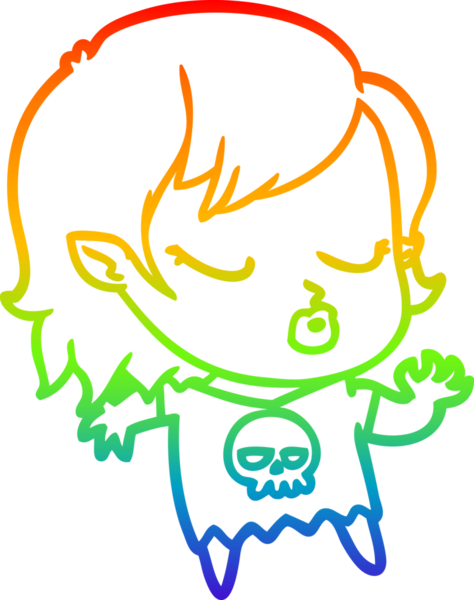 Gökkuşağı gradyan çizgisi. Bir insan tarafından çizilmiş şirin bir vampir kız çizgi filmi.