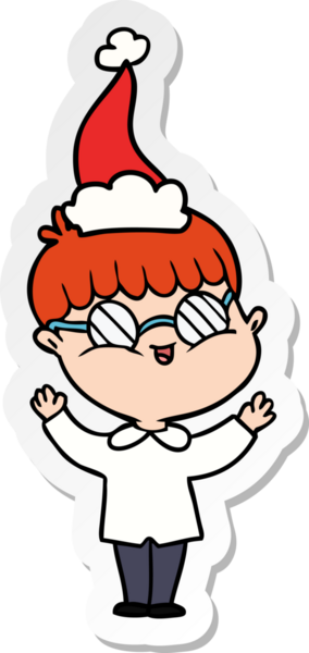 Bir insan tarafından çizilmiş Noel Baba şapkası takan gözlüklü bir çocuğun el yazısı.