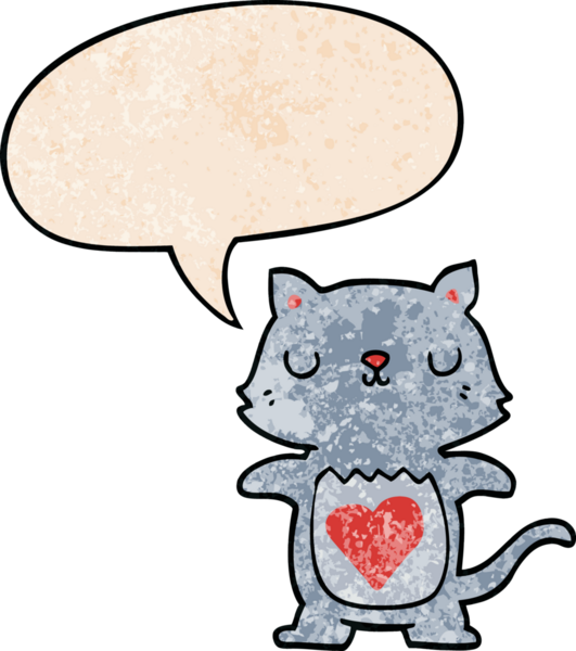 Bir insan tarafından çizilmiş geçmişe dönük konuşma baloncuğu olan sevimli çizgi film kedisi.