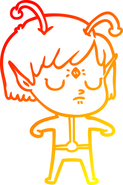 Bir insan tarafından çizilmiş bir uzaylı kız çizgi çizimi.