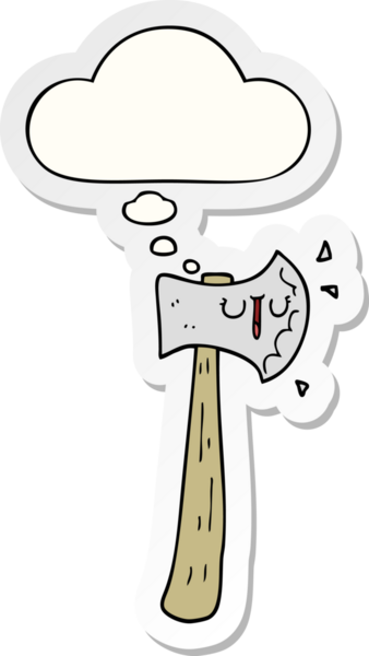 Düşünce baloncuklu balta bir insan tarafından çizilmiş bir çıkartma.