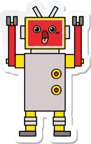 Bir insan tarafından çizilmiş şirin çizgi film robotunun çıkartması.