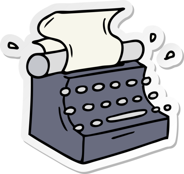 Bir insan tarafından çizilmiş eski moda daktilonun el çizimi karikatürü.