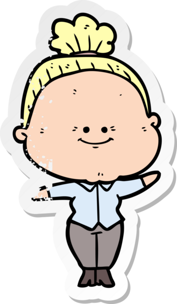 Bir insan tarafından çizilmiş mutlu, yaşlı bir kadının sıkıntılı çıkartması.