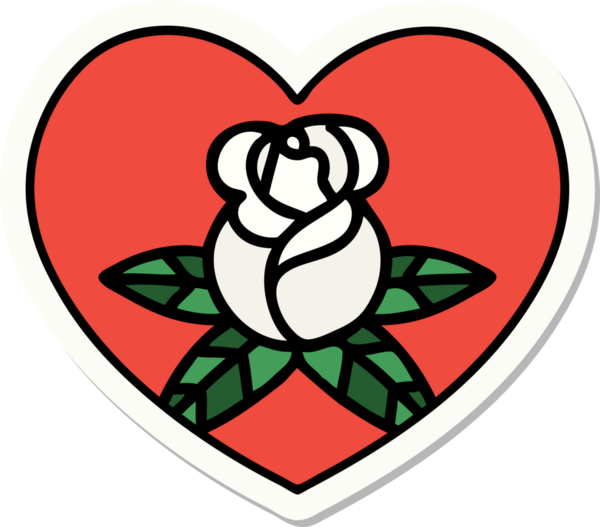 Geleneksel kalp stili dövme çıkartması ve bir insan tarafından çizilmiş çiçekler.